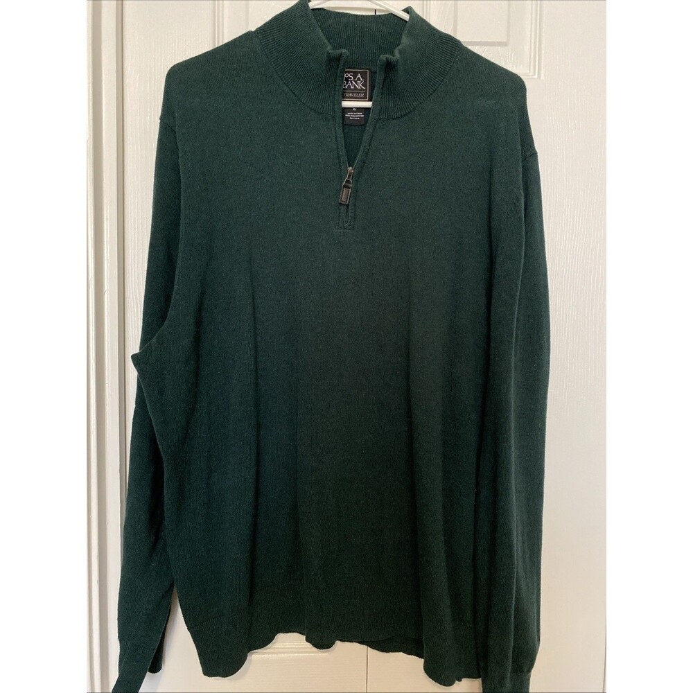 Jos A Bank Men's Green Quarter Zip Sweater Size XL 100% PIMA Cotton